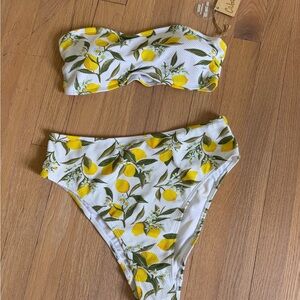 Yellow and White Lemon Print Bikini